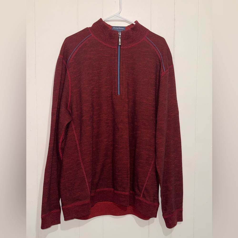 ✨3 for $15✨ Tommy Bahama Pullover Sweater 1/4 Zip Mock Neck Long Sleeve Burgundy